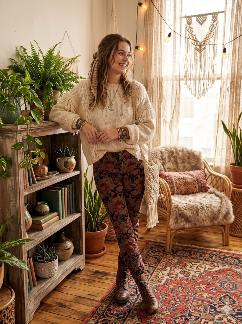BDG Floral Velvet Pants in Red and Brown
